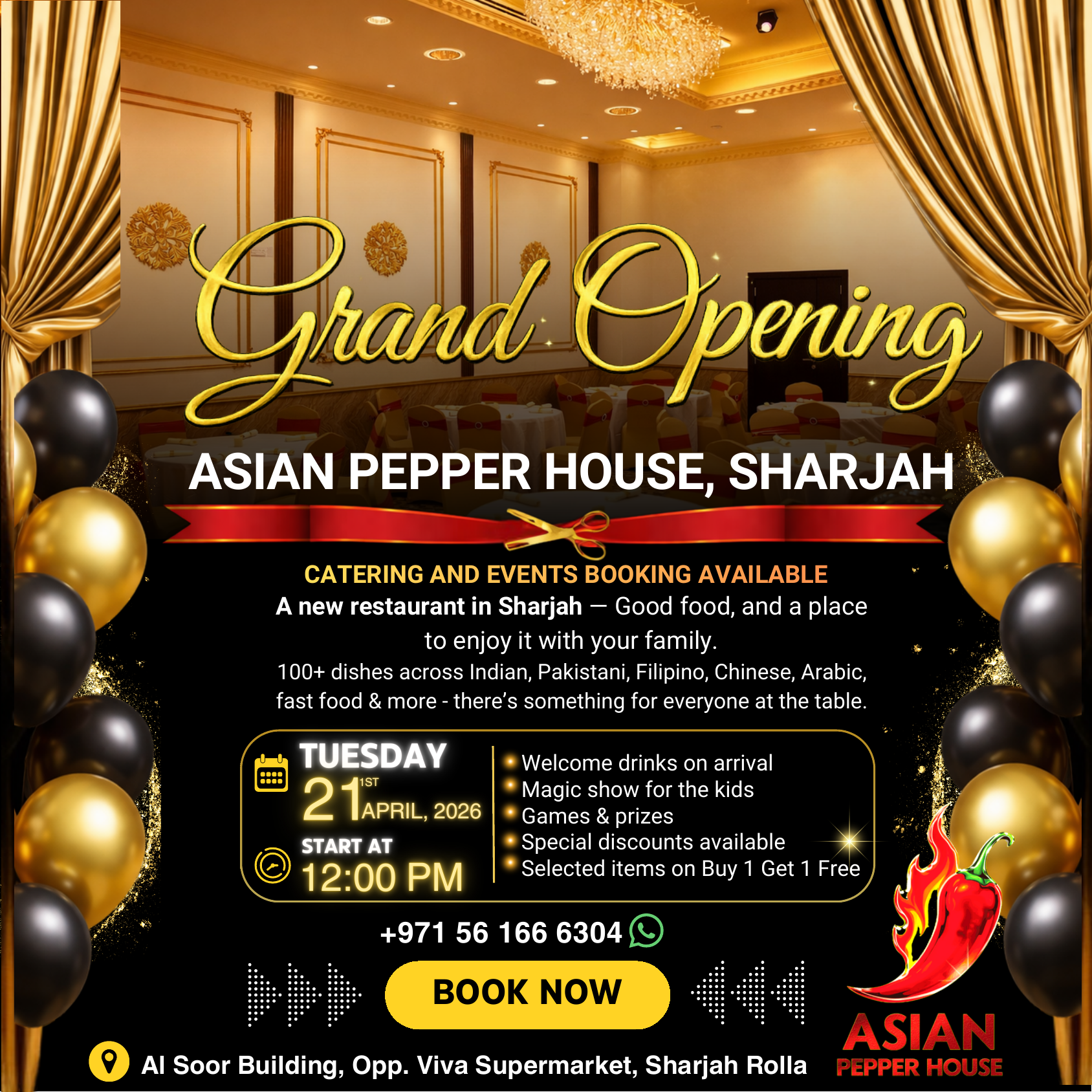 Asian Pepper House grand opening event poster for 21 April 2026